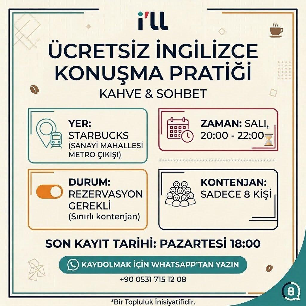 Merhaba Arkadaşlar
B1 Seviyesinde speaking practise buluşması yapalim diyorum. Çok kişi olmayız ortalama 6-8 kisi olsak iyi olur hem sakin ve rahatça konusabiliriz diye düşünüyorum. Ben İstanbul Teknik Üniversitesinde okuyorum. Akademik ingilizceyi qktif kullanıyorum fakat daily life için pek iyi değil bunu sizlerle gelistirmek isterim. Erasmus+ Öğrencj programından olan arkadaşlarımı da dahil etmeye çalışacağım. Gelirseniz sevinirim. Bunu düzenli yapmayı düşünüyorum bilginize...