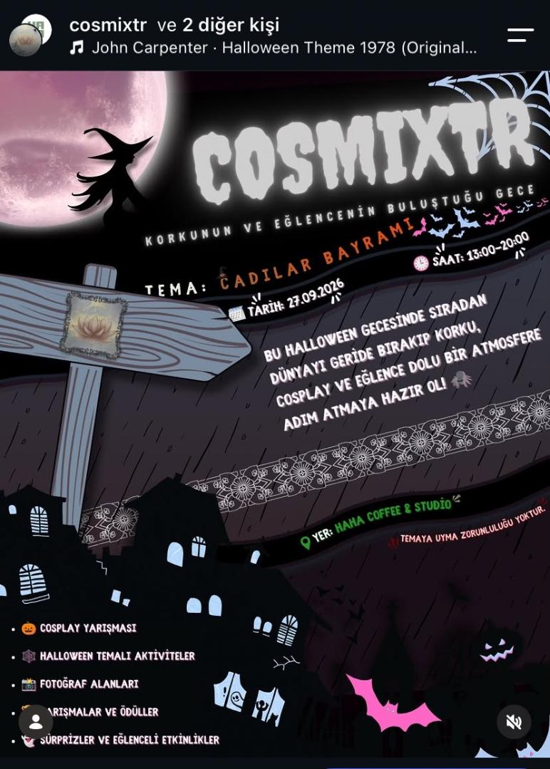 CosMixTr ekibi olarak cosplay ve kültürünü yaymaya devam ediyoruz! 27 Eylül’de Fikirtepe Evinpark Çarşı AVM’de Halloween temalı etkinliğimizde buluşalım, detaylar için instagram sayfamıza bekleriz @cosmixtr 🎃✨